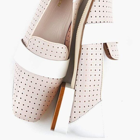 All Black Ballerina Pink cream color blocked Perforated Loafer Shoes NWT leather - Picture 4 of 7